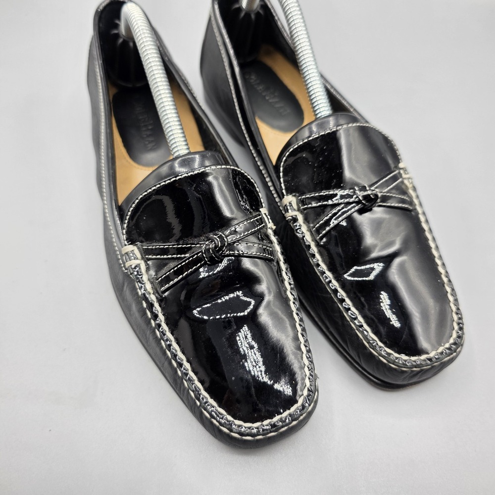 Cole Haan Loafers Womens 6.5 B Black Leather Bow Square Toe Slip On Flats - Picture 2 of 13